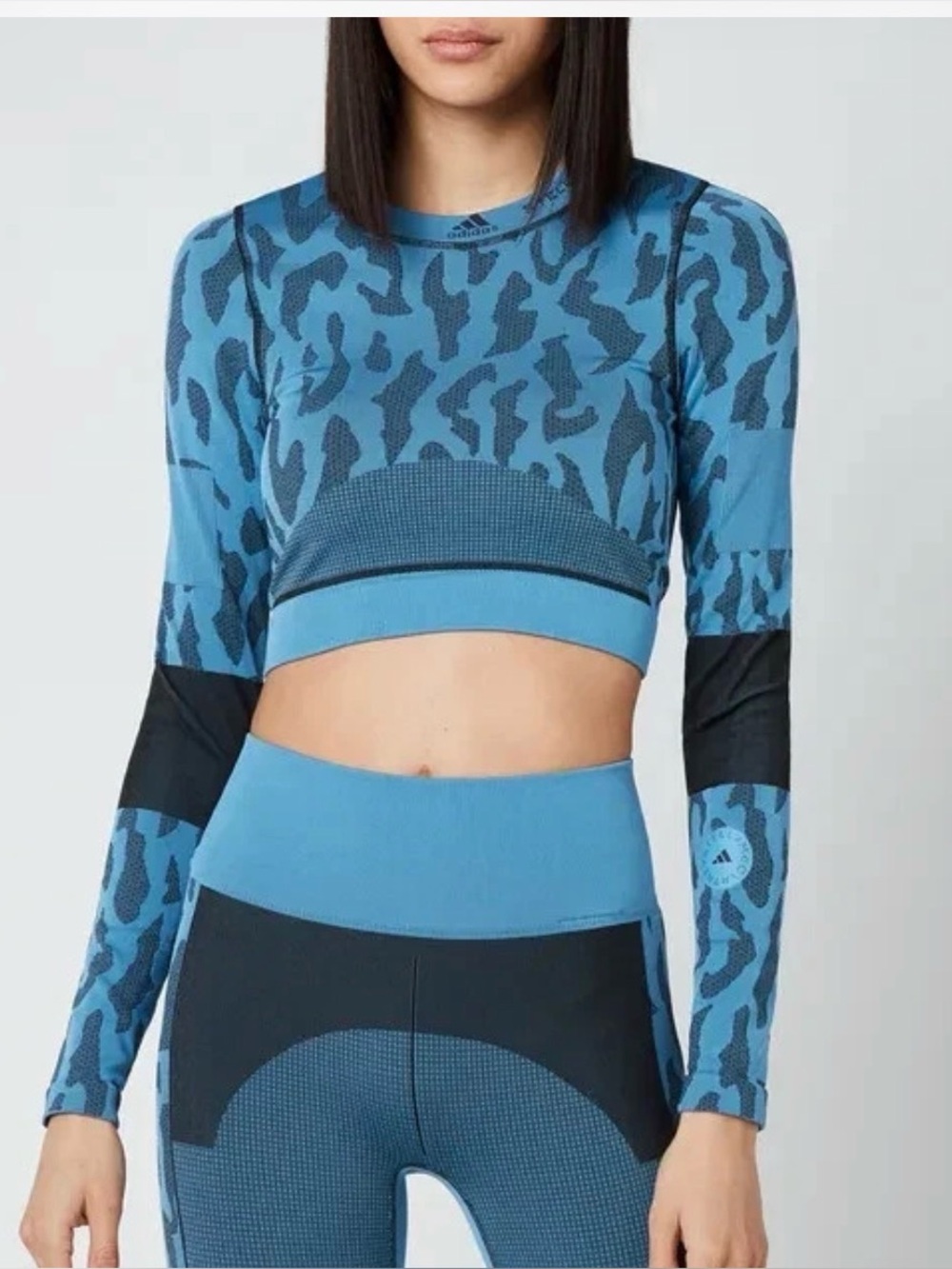 Adidas by Stella McCartney Blue Patterned Long-Sleeve Crop Top XS